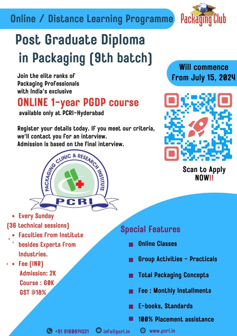 Poster: PG Diploma in Packaging, 9th Batch