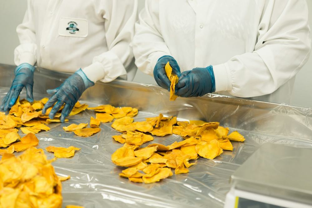 Food products on a packing line